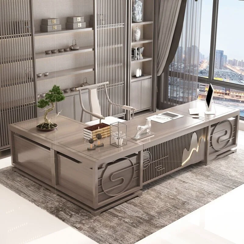 

New Chinese solid wood desk, modern simple boss table, light luxury, large class table, high-end trendy furniture