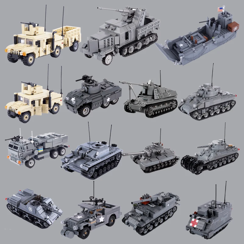 WW2 US Military Tank Armored Vehicle M7 Priest Artillery Building Blocks Army Soldier Figures Weapon Model Bricks Boy Toys Gifts