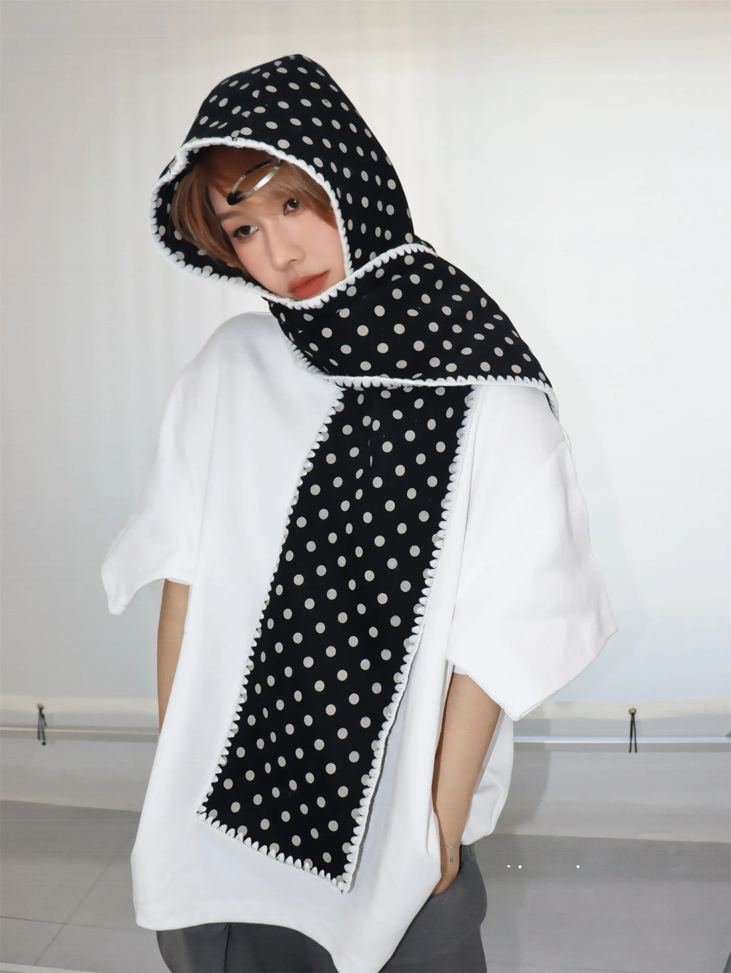 dokim-upade-korean-polka-dot-scarf-hat-women's-autumn-winter-sweet-cool-trendy-oulder-awl-faionable