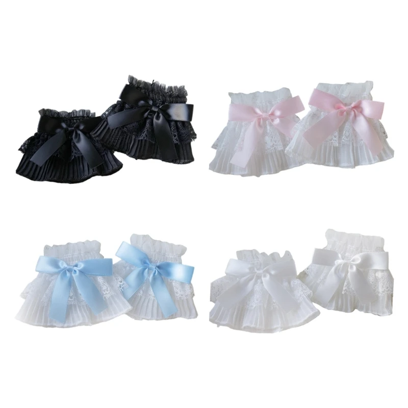 

New Detachable Wrist Cuffs for Cosplay Maid Sweet Pleated Cuffs with Bowknot Decors