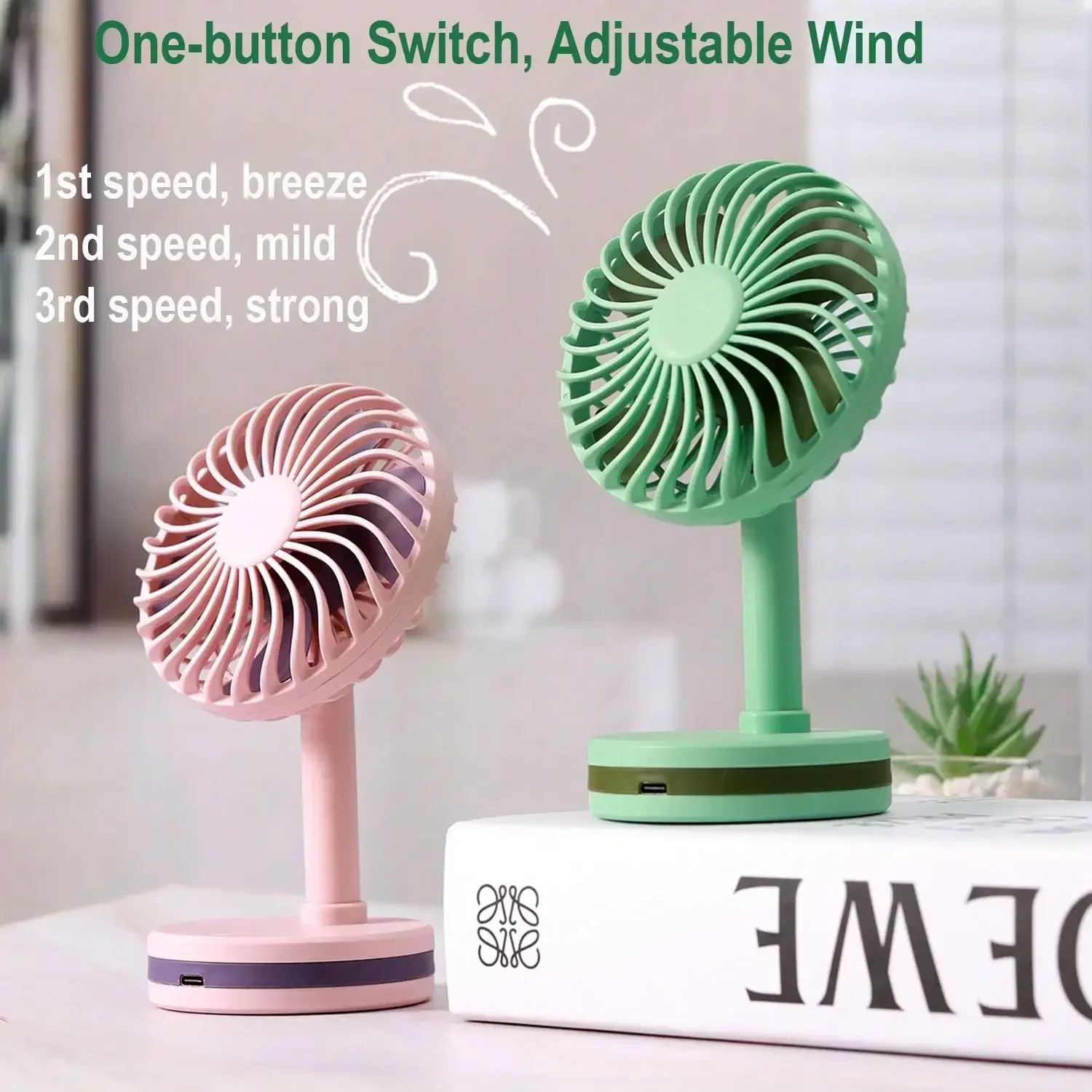 Portable USB Desktop Fan, Small Rechargeable Table Fan, 3-Speed 300mAh Battery, Cooling Personal Desk Fan, Supports 90° Tilt, Essential For Office, Home, School, Study, Work In Summer