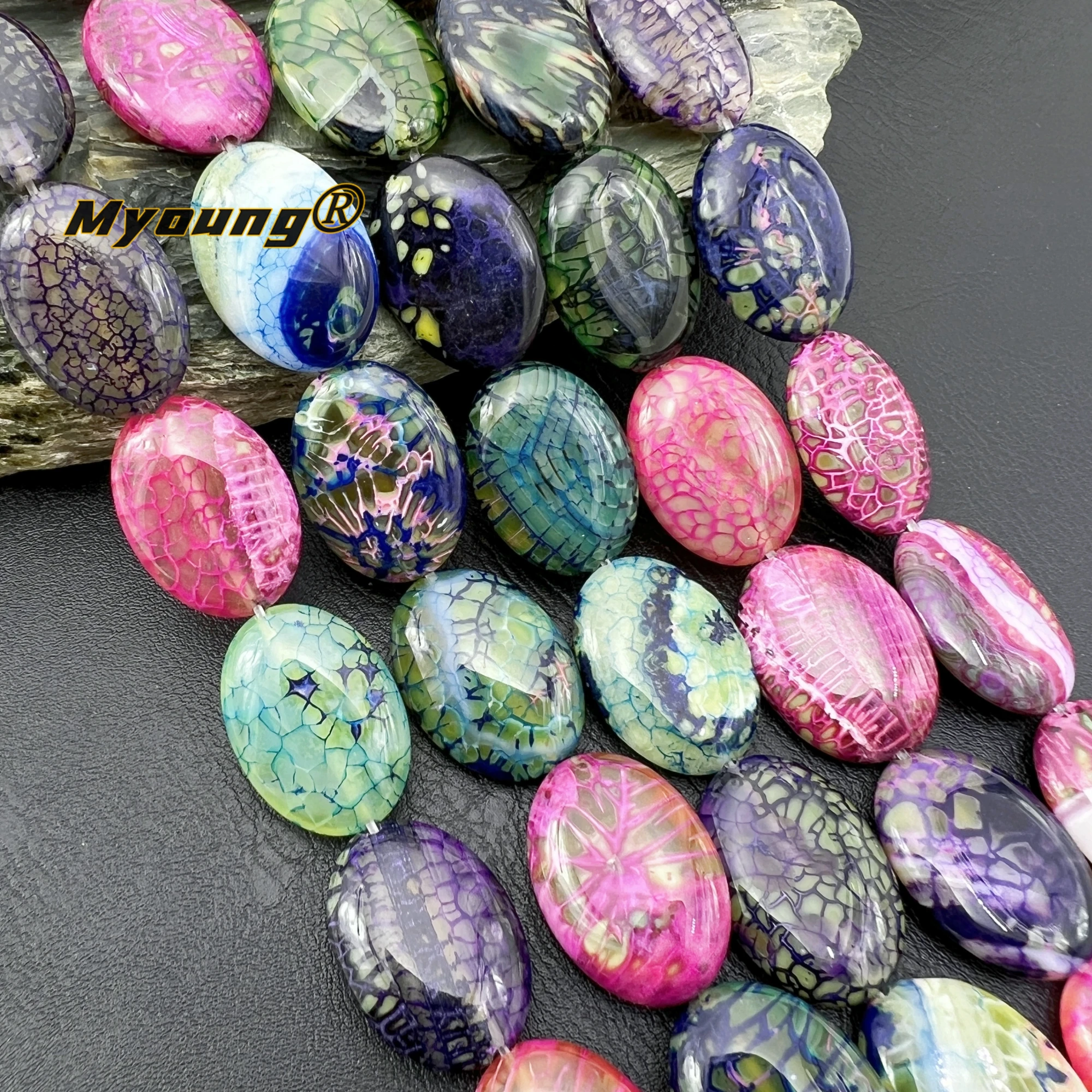 18x25MM 2Strands Oval Shape Multicolor Agates Slice Beads For DIY Jewelry Making MY240415
