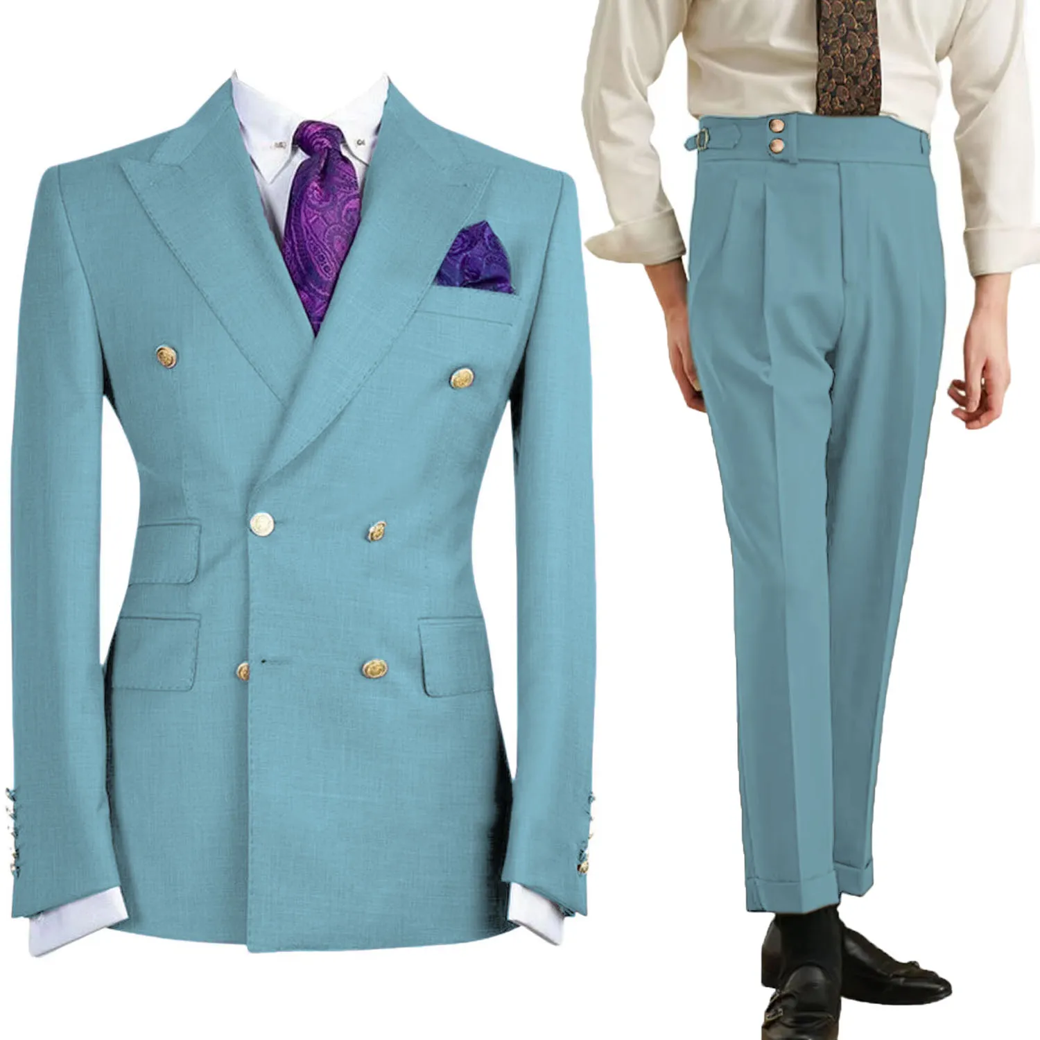 Terno masculino personalizado luz roxo blazer duplo breasted jantar jaqueta elegante fumar fino ajuste terno casaco para casamento/negócios