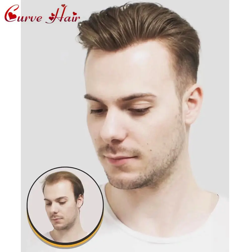 

PU Toupee for Men Human Hair Replacement System for Men Hair Capillary Prosthesis 0.10-0.12MM Injected Thin Skin Full Poly Wigs