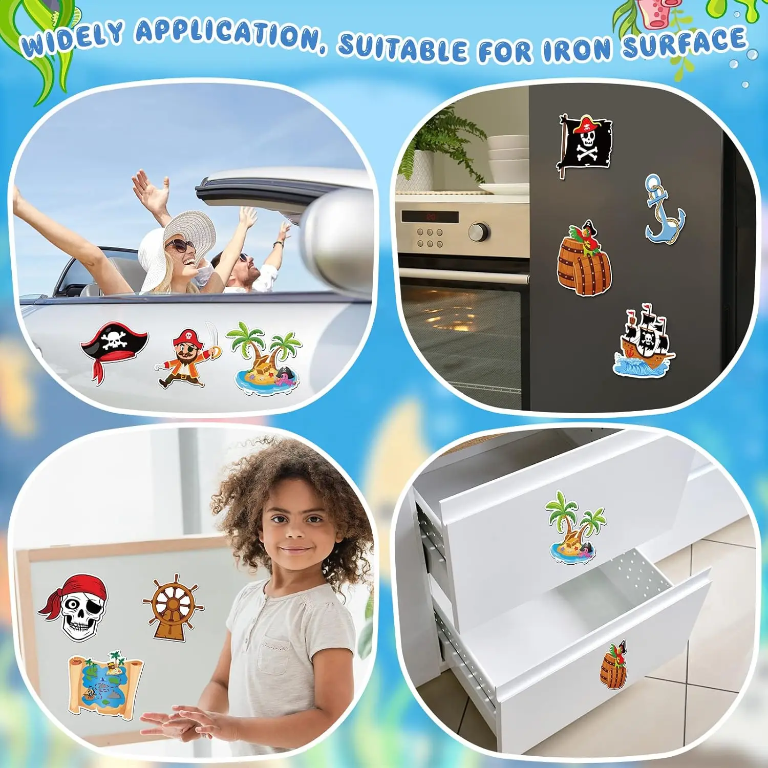 12 Pcs Cruise Door Magnetic Decorations Chest Treasure Map Magnetic Refrigerator Decor Door Sign Reusable Magnets Gasparilla Shi