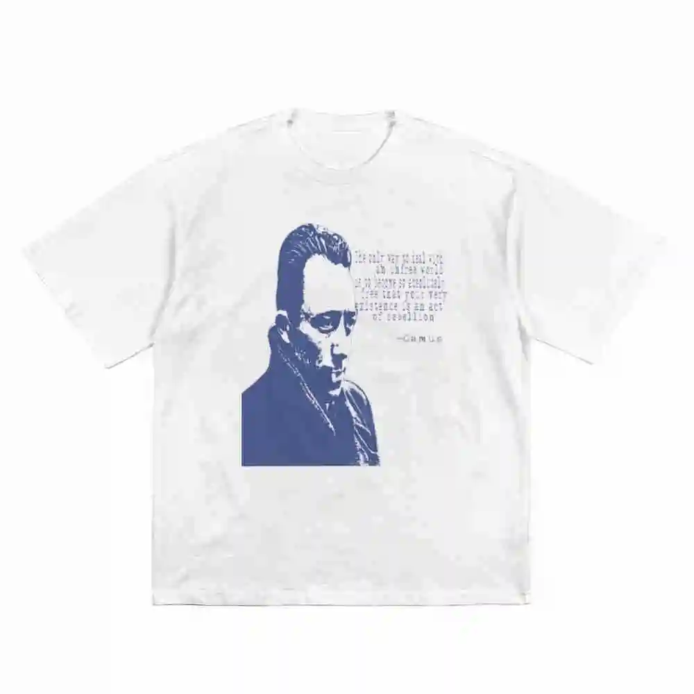 Albert Camus Philosopher Portrait Quote Short Sleeve Tee 100% Cotton T-Shirt