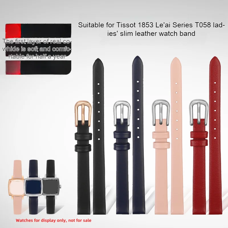 

Genuine Leather Watch strap 9mm Women's Slim Thin For Tissot LOVELY T058 T058109A Bracelet SEIKO Fossil GYMA Rosemont strap Blue