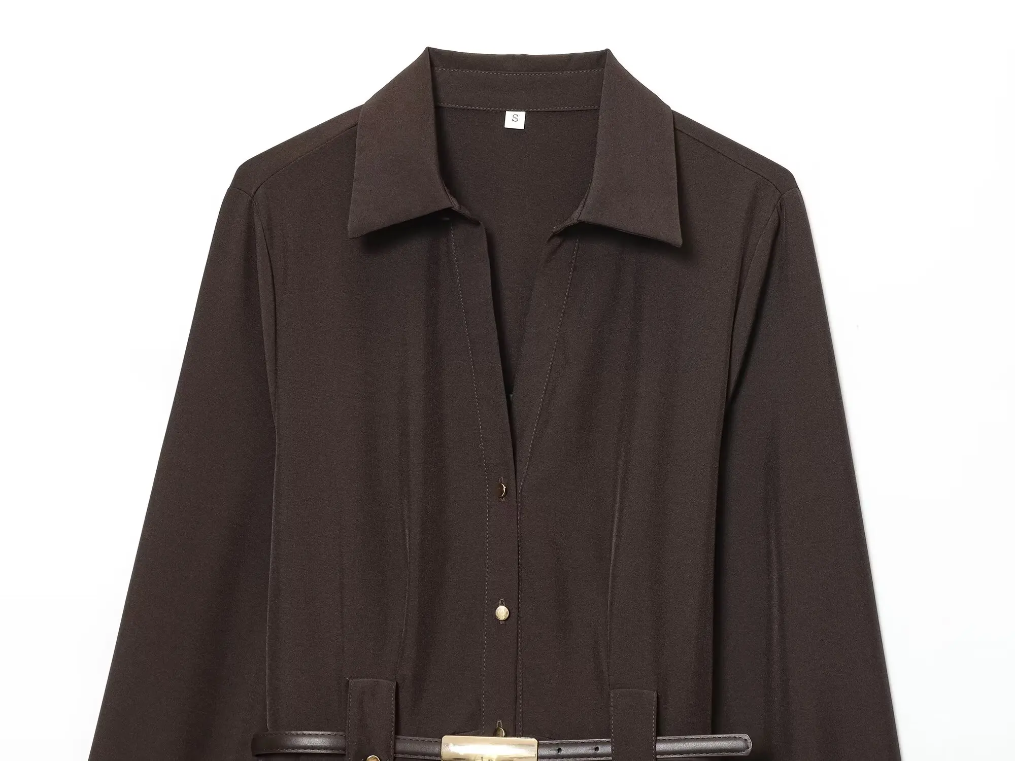 女性のロングドレス女性の春と秋の V ネックソリッド長袖 A ペンデュラムドレス女性ベルト付きカジュアルファッションシャツドレス