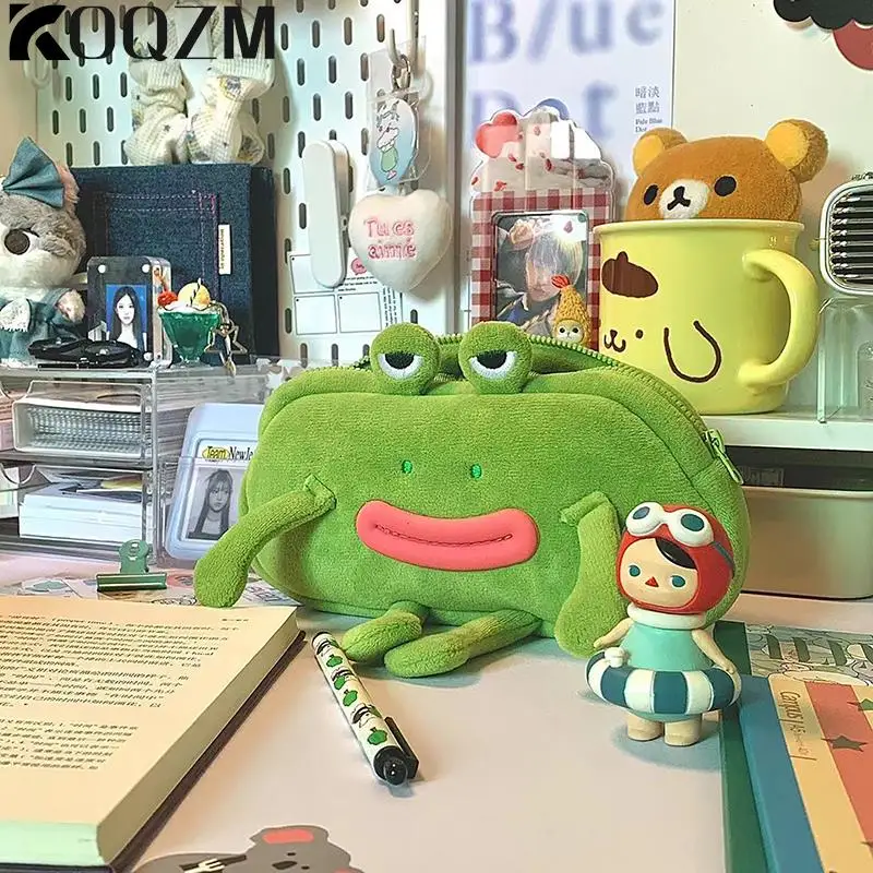 Funny Big Mouth Frog Pen Bag Students Large Capacity Desktop Stationery Storage Plush Pencil Case