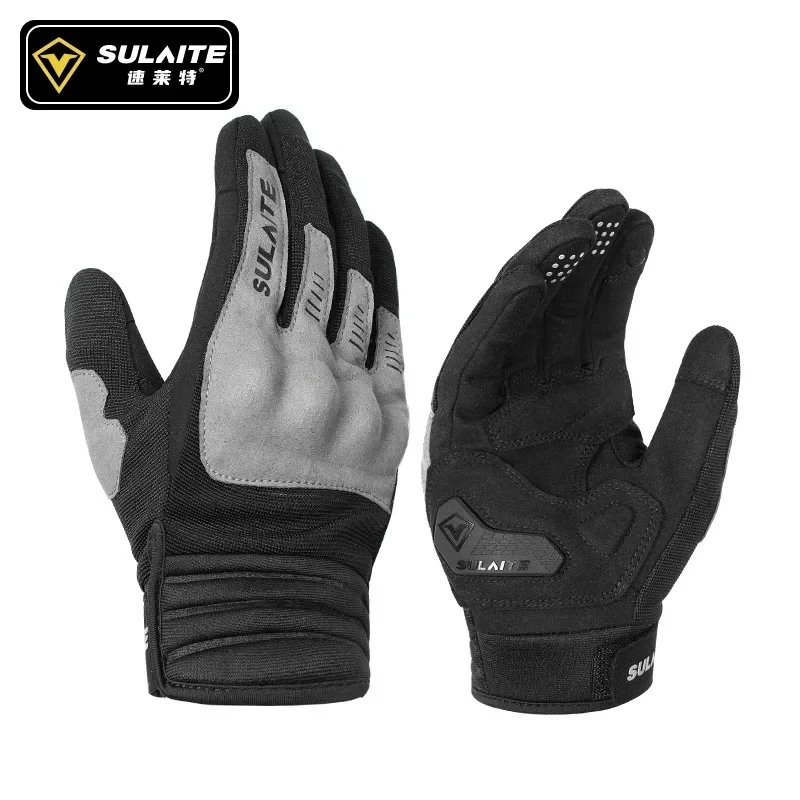 

SULAITE Men Motorcycle Full Finger Breathable Riding Gloves Anti-Fall Retro Knight Equipment PVC Shell Windproof Driving Gloves