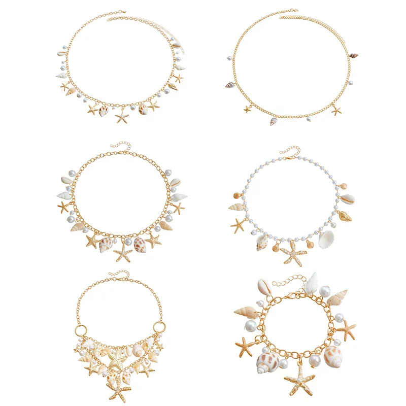 حار بيع الصيف بوهيميا Monolayer نجم البحر شل قلادة الجوف خارج سبيكة الخصر سلسلة بيكيني للشاطئ الجسم سلسلة