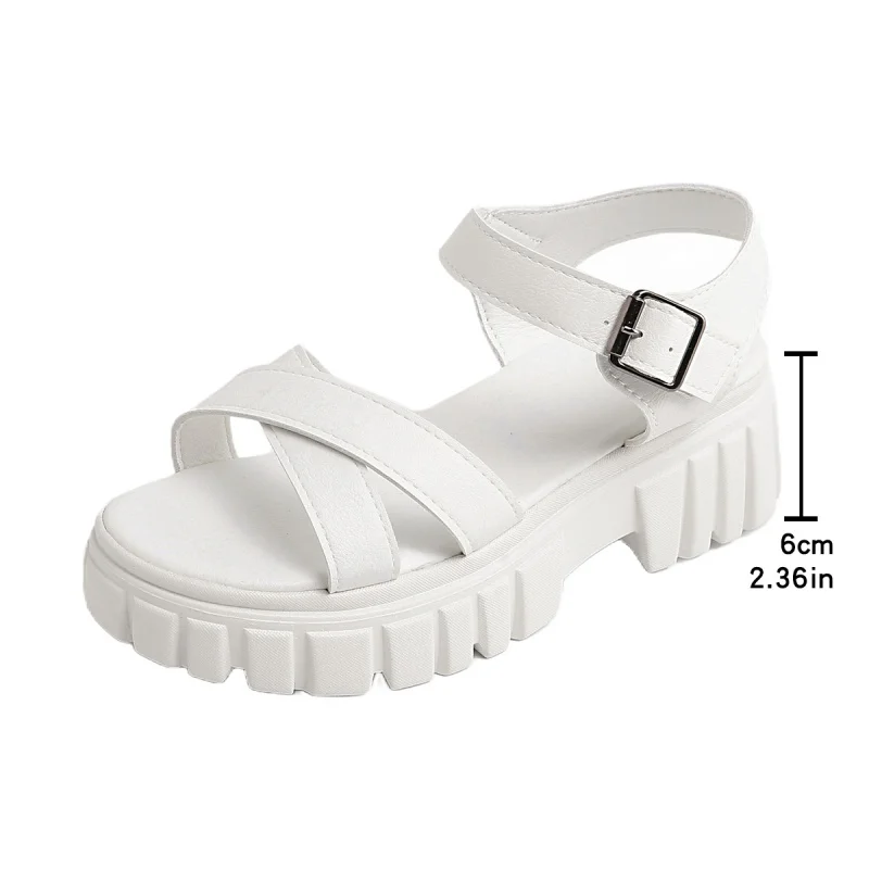 

Women's Sandal High Quality New Summer Outdoors Thick Heel Buckle Solid Color Non-slip Casual Comfortable Sandals for Woman