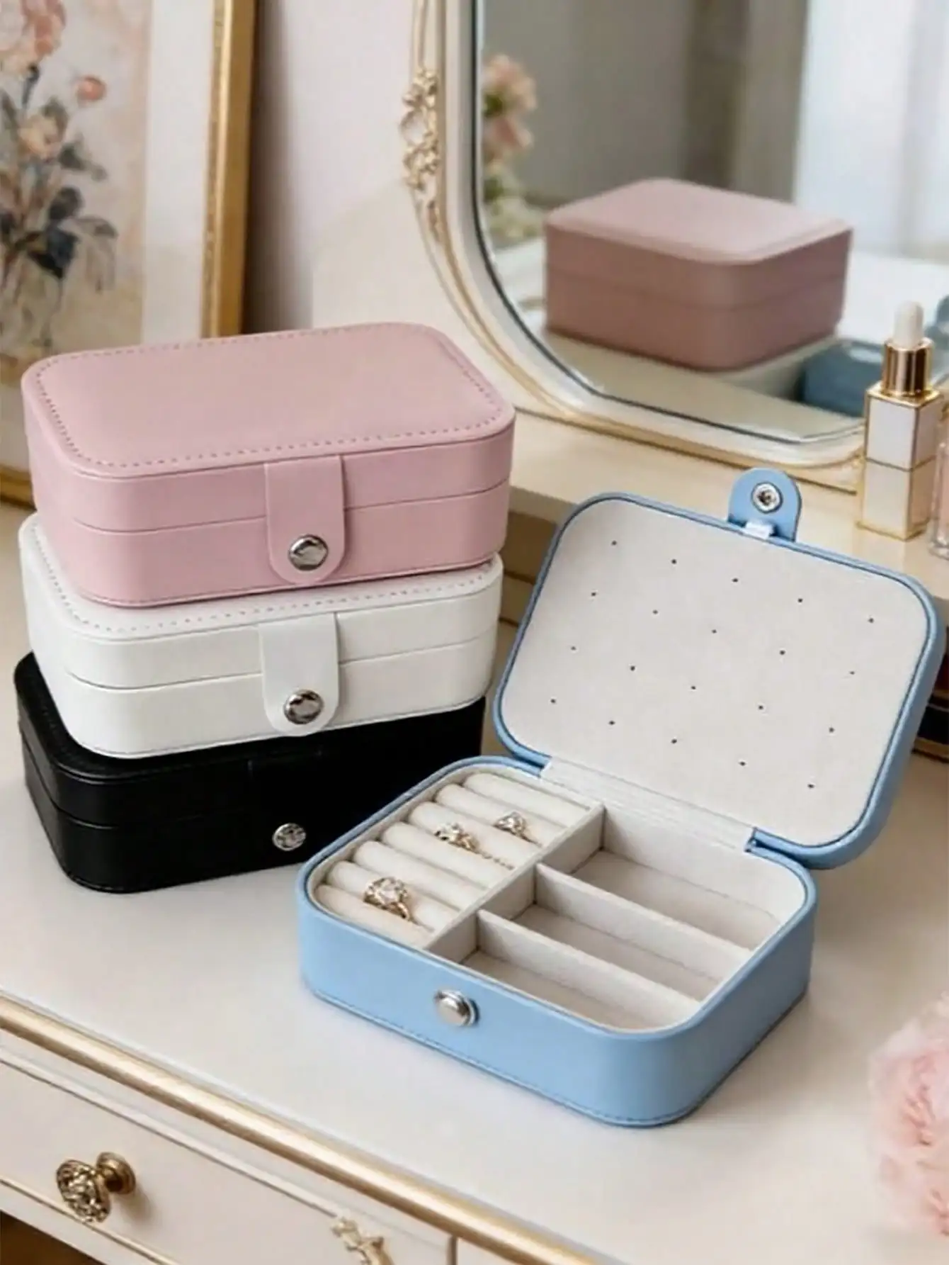 

1pc Large Capacity Jewelry Storage Box, Portable Jewelry Organizer, Double-Layer PU Leather Jewelry Box, Suitable For Rings, Necklaces, Earrings, Watches, Lipsticks, An Ideal Gift For Girls