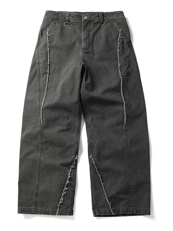 

Retro Japanese Sle Distred Work Pants Loose Straight Leg Heavy Wa Casual Wide Leg Trousers for Young Men