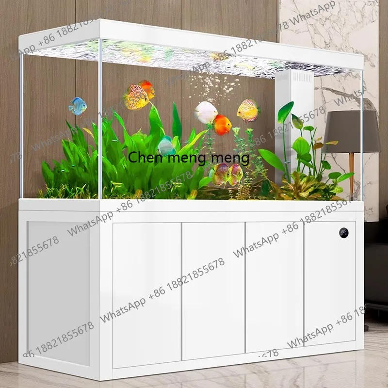

Living room household stainless steel, new integrated ultra-white glass bottom filter with cabinet, large aquarium