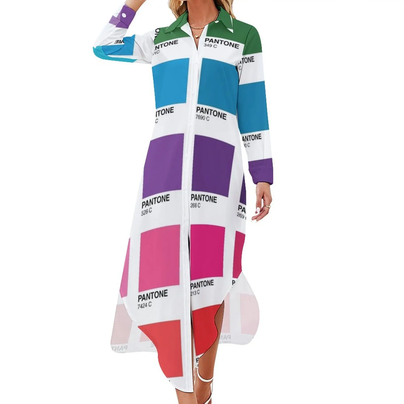 

Shades of Pantone Colors Long Sleeved Shirt Dress long dresses for women dresses for womens 2024