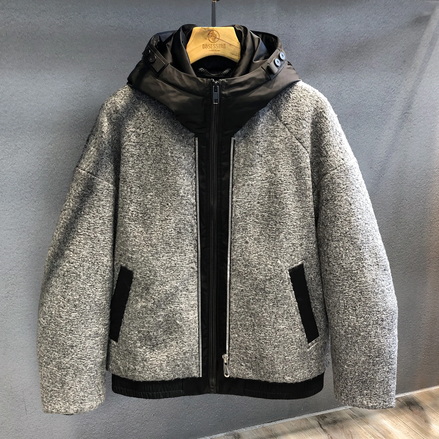 

Champs-Elysees Heavyweight 90 White Duck down Thick Tweed Men's Winter Warm Outerwear Casual Style Zipper Closure Long Sleeve