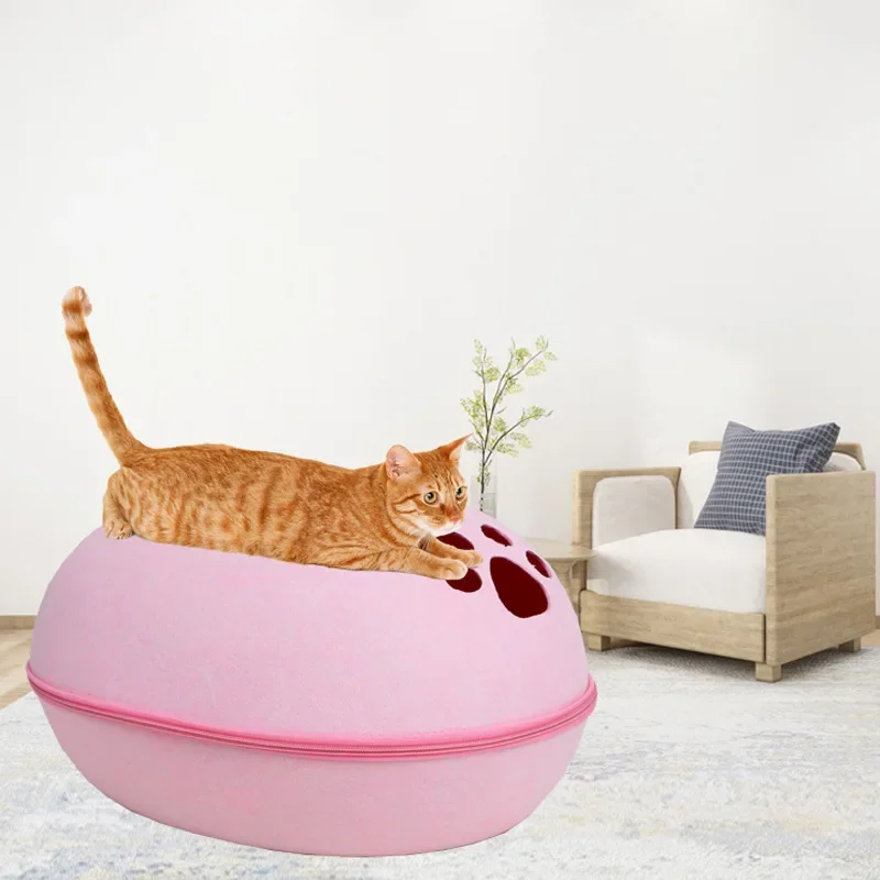 Felt Cat Bed Artificial Felt House Cats SleepingBag with Nest Cushion Eggshell Detachable Breathable Semi Enclosed Pet Cave casa