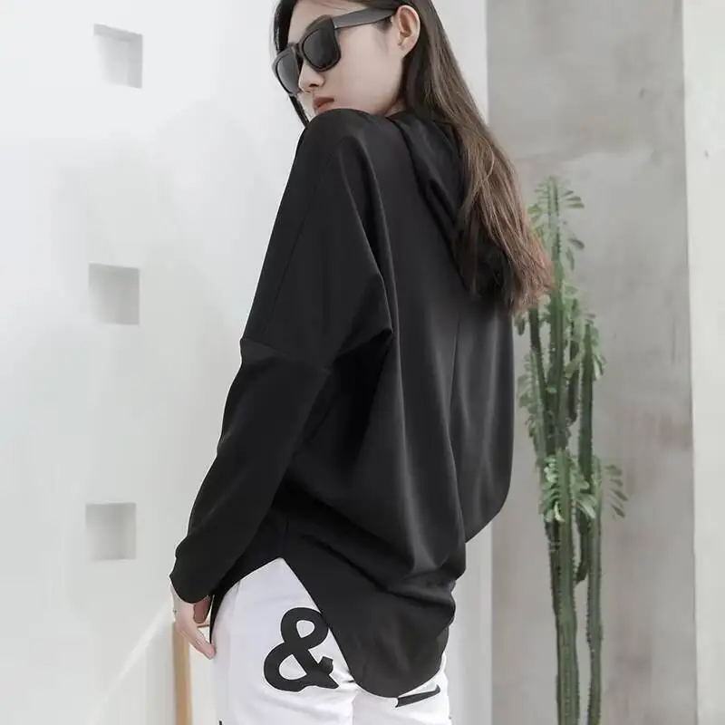 Sweat à capuche à manches chauve-souris pour femmes, pull décontracté, ample, seau, couleur unie, grande taille, nouvelle collection printemps et automne