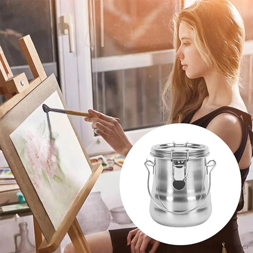 Watercolor Brush Container for Oil Painting Bath Tub Cleaners, Double Layer Stainless Steel Cleaning Bucket image 4