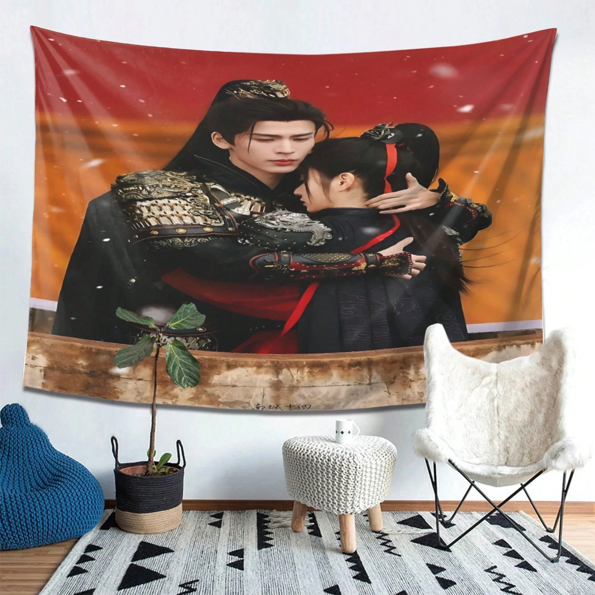 1pc Zhu Yu Xie Zheng Fan Changyu Snow Hug Tapestry, Zhang Linghe Tian Xiwei Cdrama Couple , Multiple Sizes, Bedroom DecorBedroom