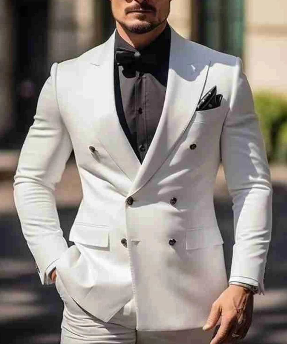 

Men's Elegant White Double Breasted Tailored Suit, Slim Fit Perfect Formal Wear