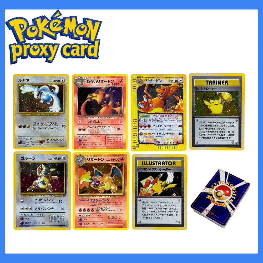 Tarjetas Proxy de Pokémon Japonesas, Rocket Dark Charizard Neo Era, Lugia Promo Series Era, Tarjetas Proxy PTCG Holográficas de Entrenador