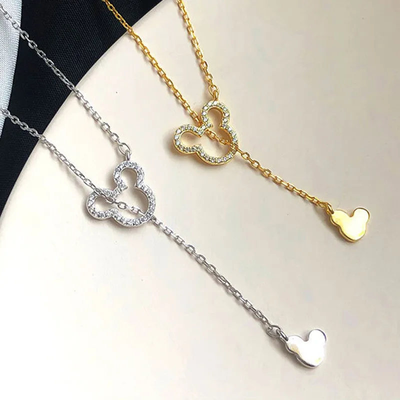 Disney Mickey Mouse Fashion Pendant Necklaces Anime Figure Girl Simple Y2K Women Jewelry Toys Mickey Minnie Mouse Charm Ladies