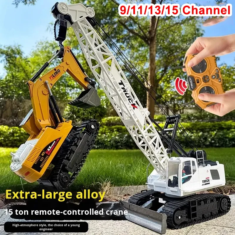 RC Crane Truck Alloy Spray Simulation 15/13/11/9CH Large Remote Control Engineering Vehicle Hook Crane Kids Toy Boys Gifts