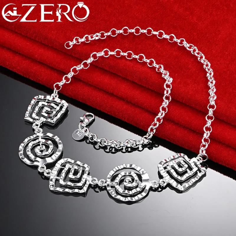 

ALIZERO 925 Sterling Silver Square Round Thread Pendant Necklace For Women Lady Wedding Party Fashion Charm Jewelry Gift