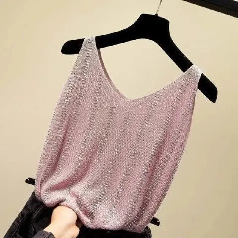 Rhinestones Tank Top Elegant Sleeveless Shiny Loose Camis Corset Summer Women\'s Tube Top Aesthetic Clothing Free Shipping Korean