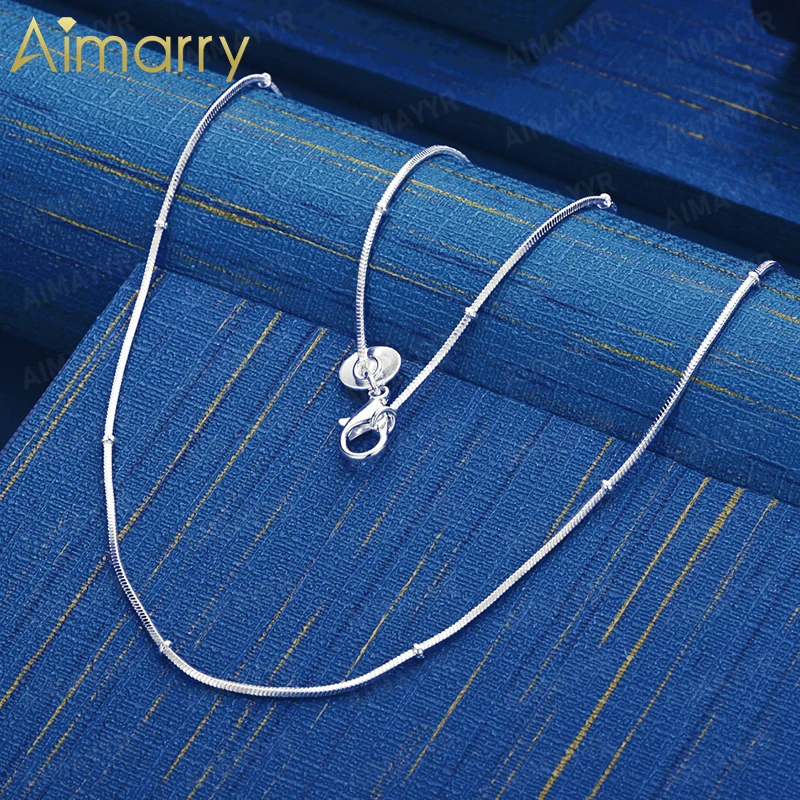 925 Sterling Silver Interval Bead Snake Bone Necklace 18-24 Inches Women's Party Banquet Engagement Wedding Fashion Jewelry