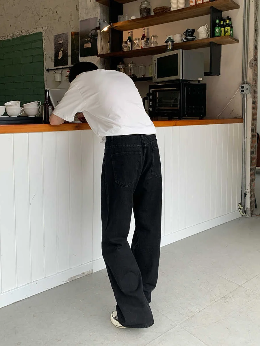 

Loose Straight Leg Men's Jeans Korean Sle Lazy Faion Floor-Length Casual White Denim Pants Youth ular mid Waist Zipper