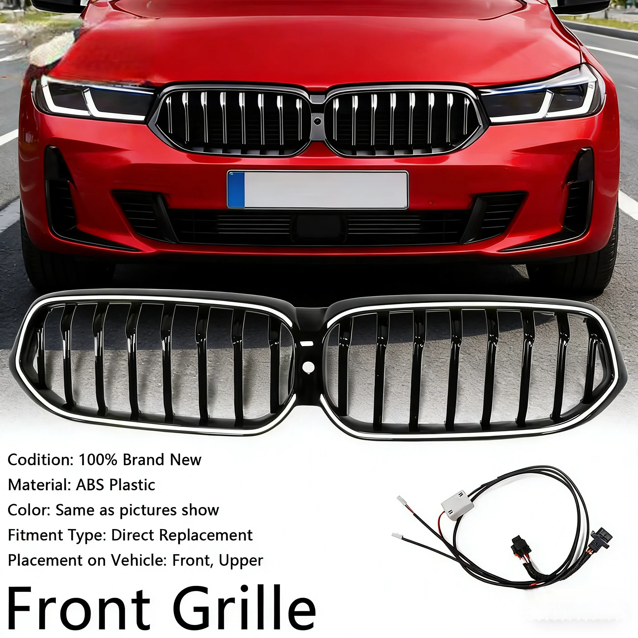 

Глянцевая черная светодиодная решетка радиатора (ноздри) для BMW 6 серии G32 630i 640i 650i 2020-2025