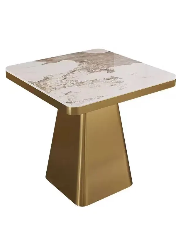 Modern square rock plate coffee table Durable metal side table Color bedside table
