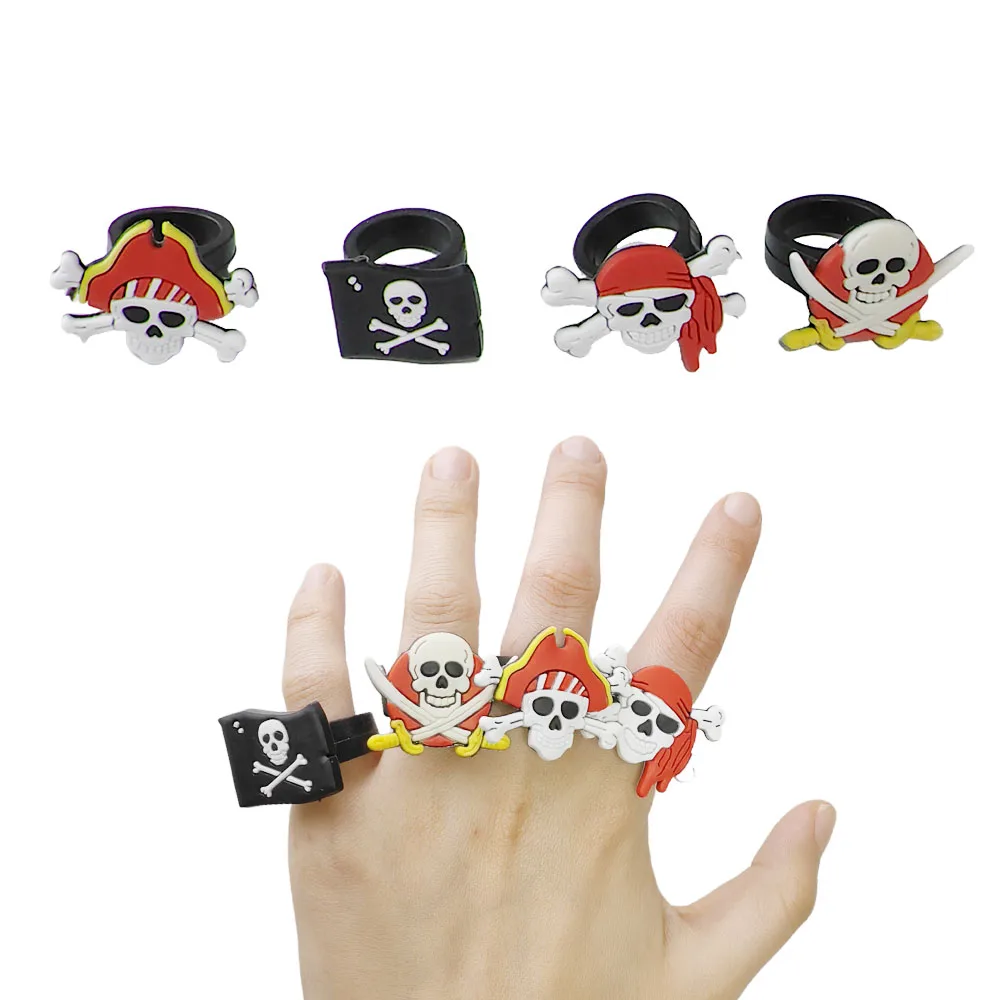 4pcs Pirate Party Supplies Favors Pirate Bracelets Rings Wristband Kids Birthday Party Gift Pirate Party Favors Decor Bag Filler