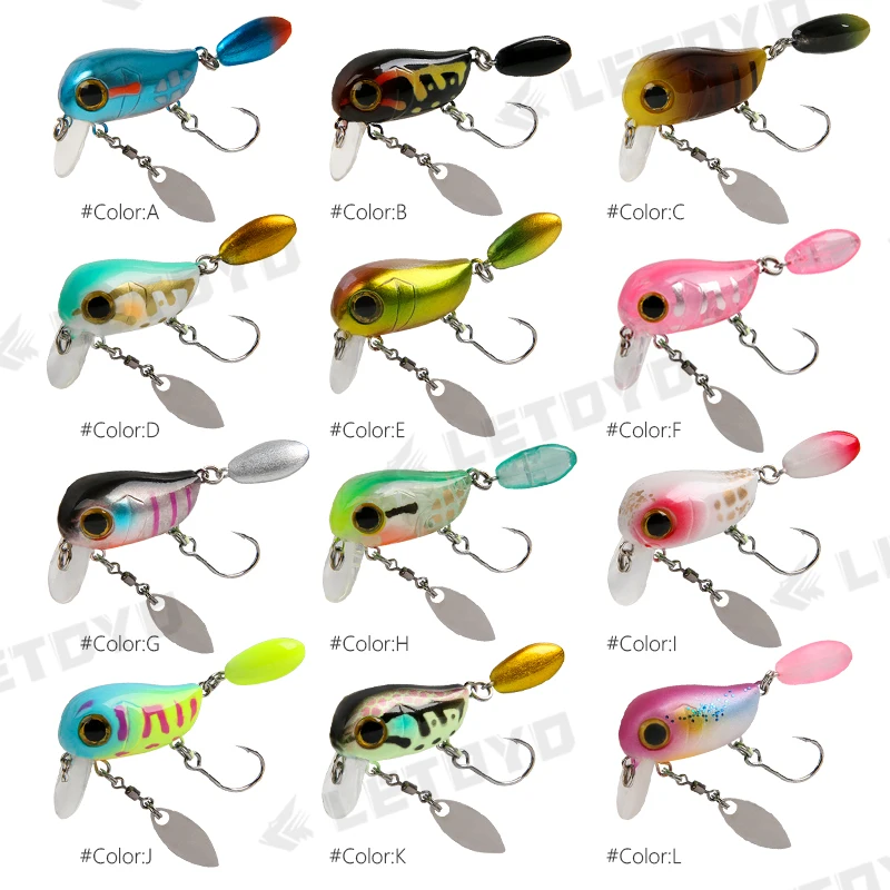 LETOYO Floating Micro Crankbaits 30mm2g Artificial Surface Wake Bait Crank Wobblers with spoon Fishing Lures for Trout Bass