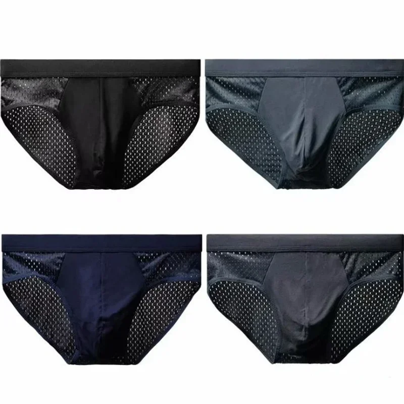 Men's Ice Silk Underwear Briefs Breathable Underwear Bamboo Carbon Fiber Anti-Bacterial Comfortable Hollow Underwear Pants Cold