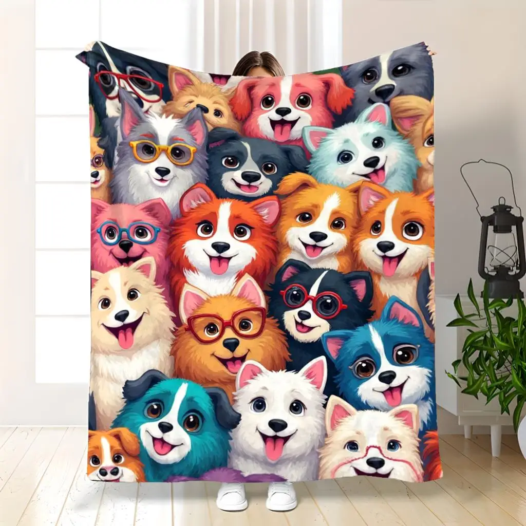Large Dog Family Puppy Cartoon Print Throw Blanket Cozy Decor Pet Lover Gift Blanket 150x200cm