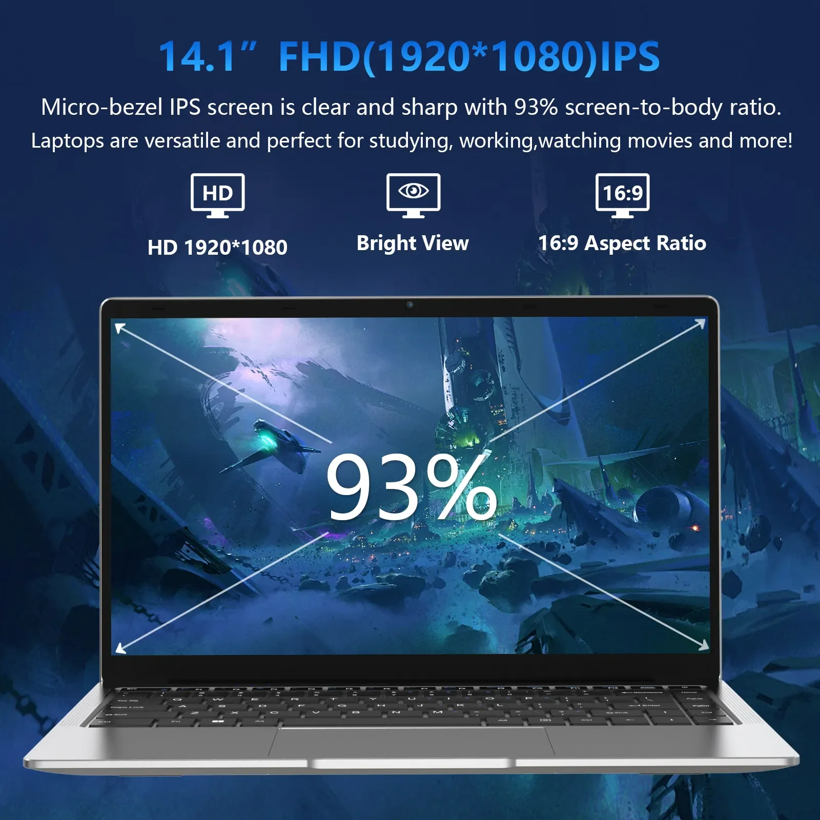 GXMO-PC portable ultraléger avec écran de 14.1 pouces, webcam FHD IPS, résolution de 1920x1080p, processeur Intel J4125, caméra de 30 Mpx, 8 Go de DDR4, 256/512 Go