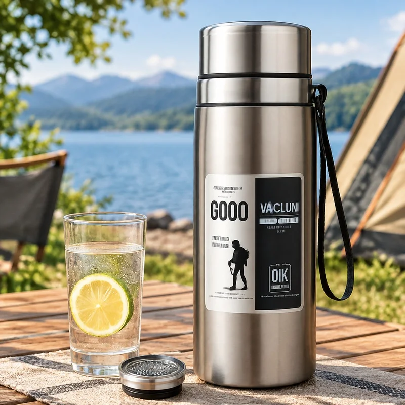 800/1000ml Leakproof Stainless Steel Sports Water Bottle with Carry Handle, High Capacity Thermal Flask