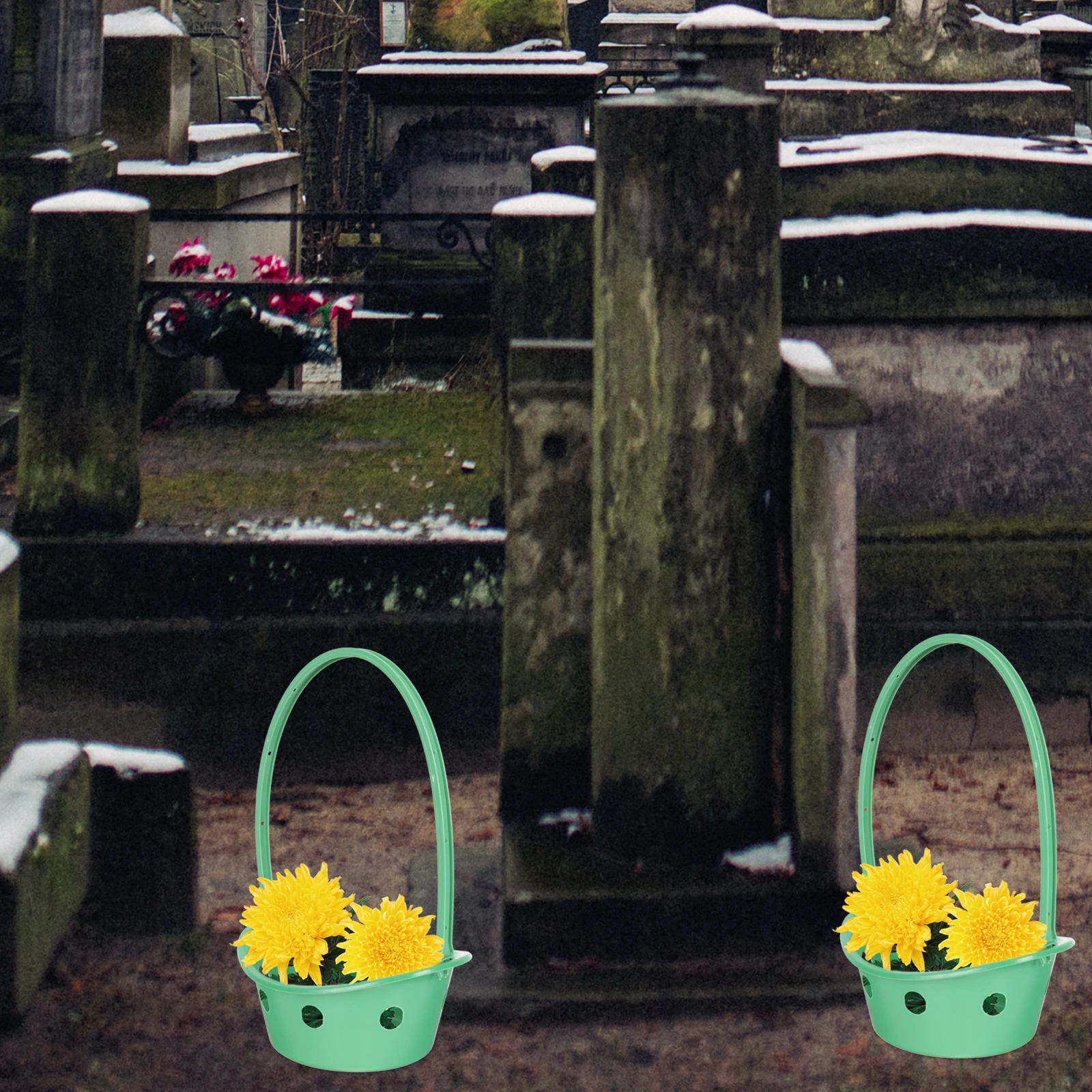 

3pcs Hand Basket Grave Decorations Cemetery Site Portable Flower Basket Vase Plastic Garden Floral Funeral Storage