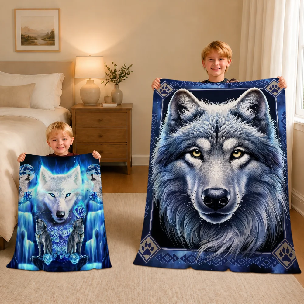 Fashion Night Rose Floral Animal Wolf Warm Soft Plush Blanket Sofa Living Room Nap Home Bedroom Travel Gift Flannel Pet Hogar