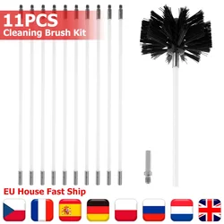 Chimney Cleaning Brush Kit Duct Vent 11Pc Rods with Nylon Brush Heads Chimney Cleaner Sweep Rotary Bar for Fireplace Dryer Vent