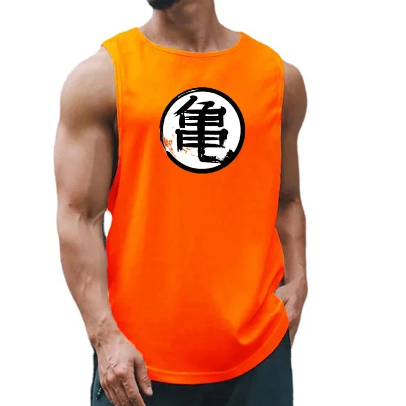 2026 New Anime Turtle Script Printed Summer Fitness Sports Tank Tops Men Gym Clothing Workout Sleeve