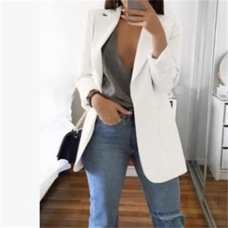 Women\'s Blazers Jacket 2023 Spring Fashion Lapel Slim Cardigan Casual Suit Oversize Office Lady Long Sleeve Solid Color Cardigan