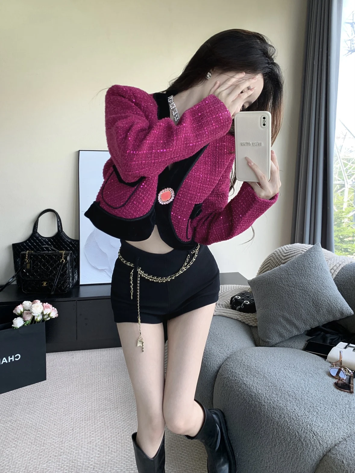 

Beloved Golden Girl ort Knitted Jaet with Diamond Bule Pink Spring Autumn New Sle Women's Ele Top V-ne Long Sve