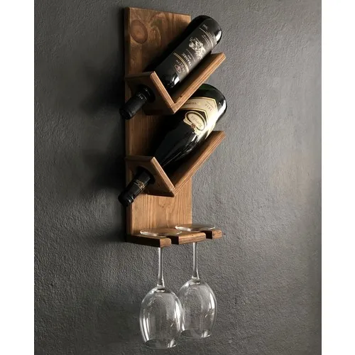 O & A Wood Natural Wooden Decorative Vintage Wine Rack, 2 Bottle 2 Goblet Division Retro Wine, oak Wine Stand