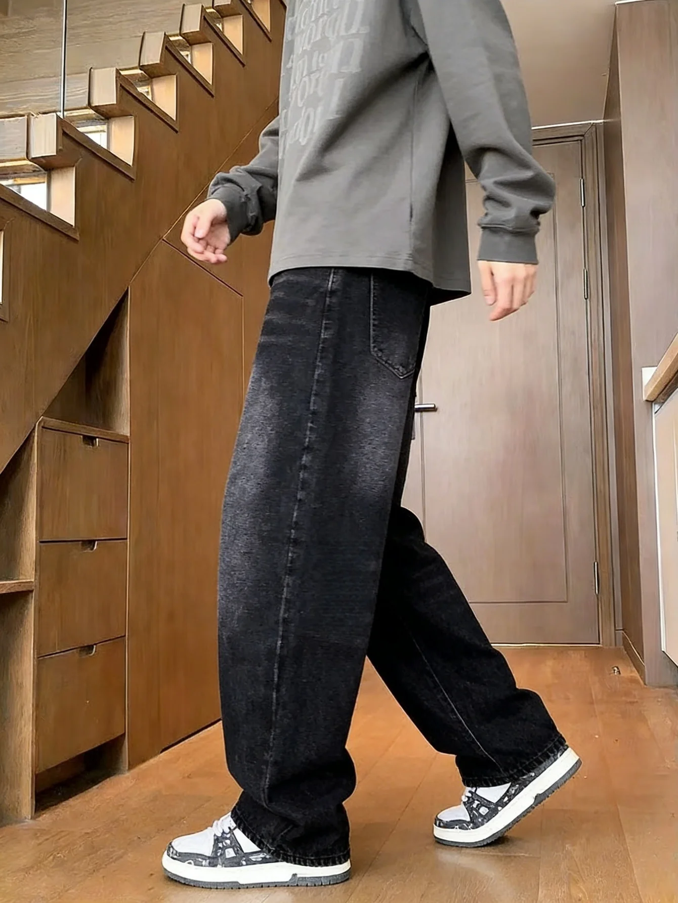 

Джинсы для мужчин, оригинальные свободные черные брюки в стиле Y2K, без аксессуаров и ремней.