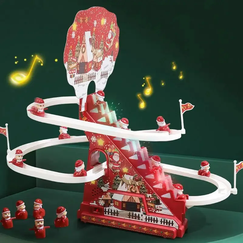 Electric Track Slide Roller Coaster Playset,Santa Christmas Roller Coaster Track With LED Lights And Music,Christmas Slide Toy